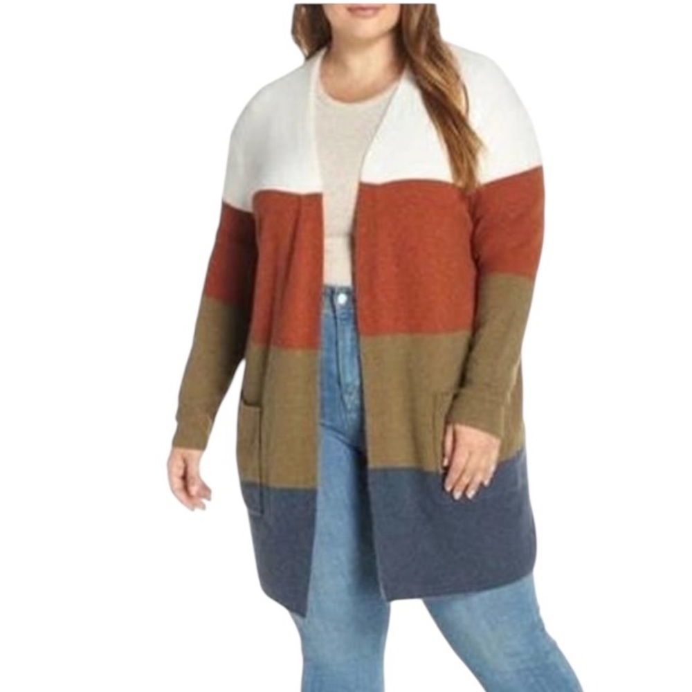 Madewell Kent Striped Cardigan Sweater Coziest Yarn in Heather Chambray